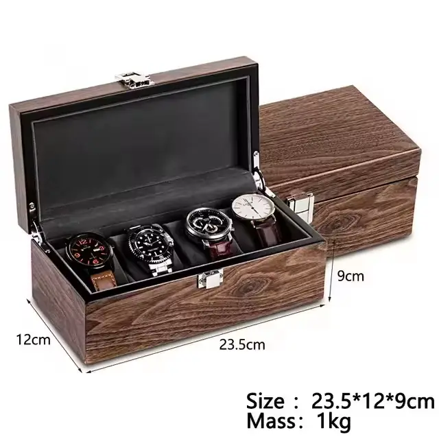 Boîte à montres en bois de noyer, boîte à montres en bois massif avec couvercle en verre, étui de pr