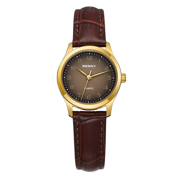 BERNY-Montre en or de luxe pour femme, montre-bracelet à quartz pour femme, cadran nickel é élégant,