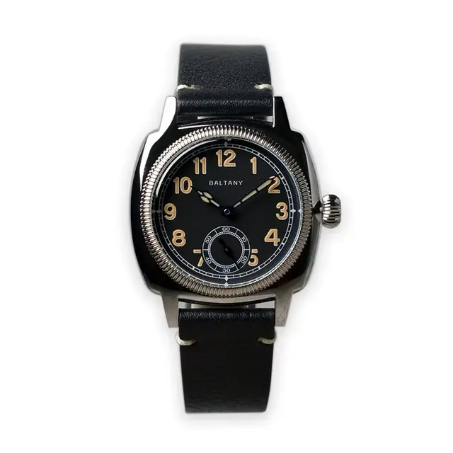Baltany hommes montre pilote militaire 36mm rétro montres manuel vent mécanique montre-bracelet saph