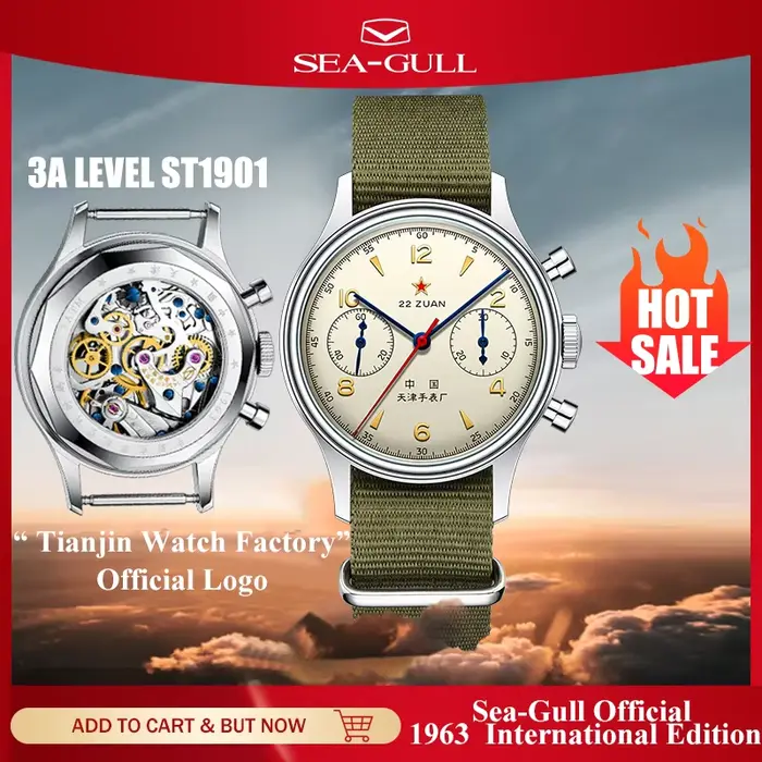 Montre Pilote Mécanique ST1901 Édition Internationale Seagull 1963 pour Hommes Occasions Spéciales Aviation Chronographe Rétro