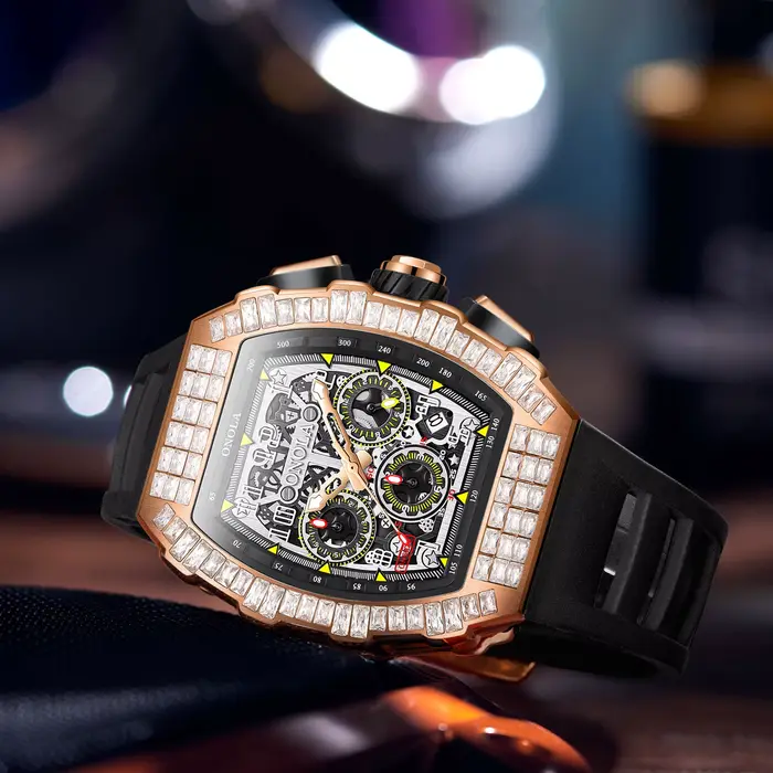Vente chaude mode entièrement automatique montres mécaniques hommes ONOLA conception Unique avec diamant incrusté bande