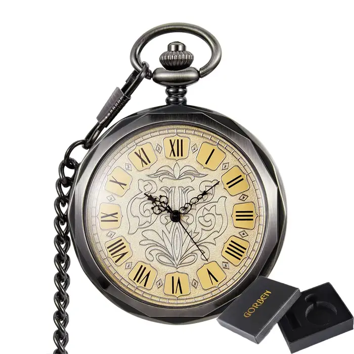 Montre de Poche Mécanique Hexagonale pour Homme et Femme, localité, Argent, Bronze, Creux, Fob JOWit
