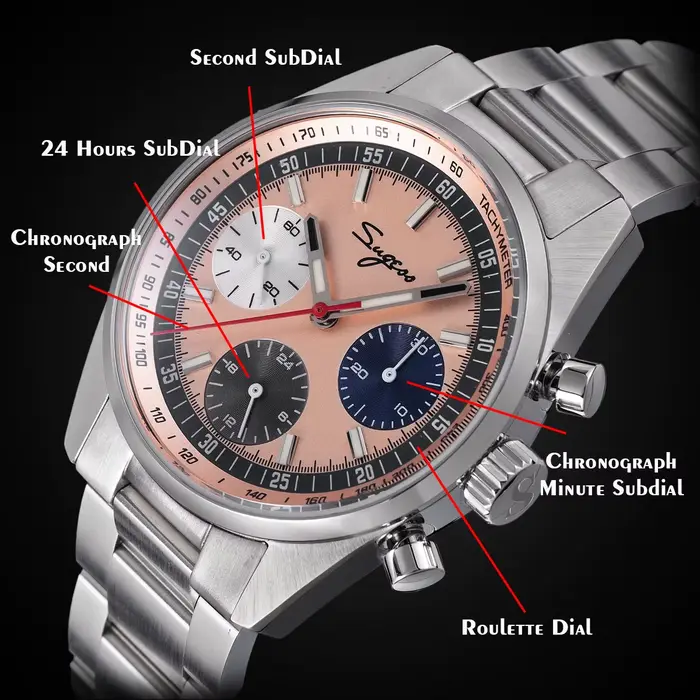 Montre SUGESS édition limitée avec mouvement Seagul ST1903 pour homme occasionnels spéciaux résistante à l'eau et chronographe lumineux
