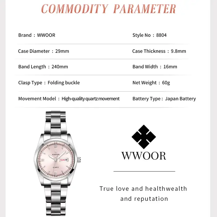 WWOOR nouvelle mode cadran rose dames montres à Quartz Montre de luxe pour les femmes étanche tenue décontractée Femme