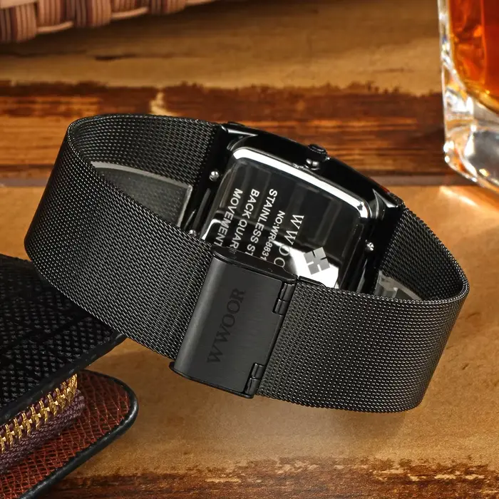 WWOOR 2025 nouvelle marque de luxe hommes montre décontractée carré noir maille acier Quartz sport étanche montres Relogio Masculino