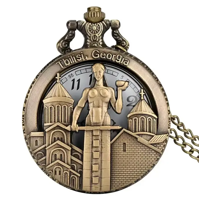Montre de poche analogique à Quartz pour hommes et femmes, Design TBILISI GEORGIA ajouré en Bronze, 
