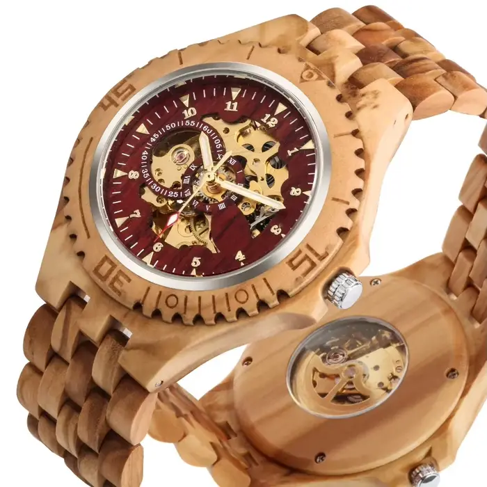 Montre-bracelet automatique entièrement en bois pour homme