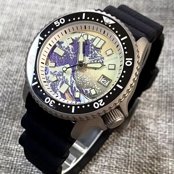 Titanium Diver NH35A noir automatique 200M hommes montre verre saphir 3.8 heures Date caoutchouc