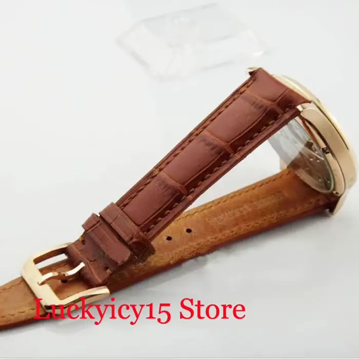 Montre-bracelet Parnis or rose à remontage manuel avec cadran blanc pour homme occasions spéciales et cadeaux élégants