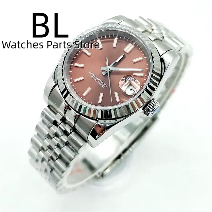 Montre mécanique BLIGER avec cadran marron luminescent, bracelet Jubilee, résistante à l'eau pour hommes occasions spéciales