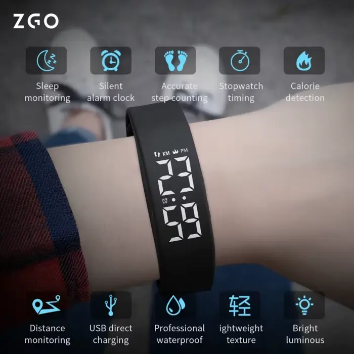 Montre multifonctionnelle ZGO résistante à l'eau avec chronomètre pour hommes femmes et enfants pour entraînement sportif et vie quotidienne