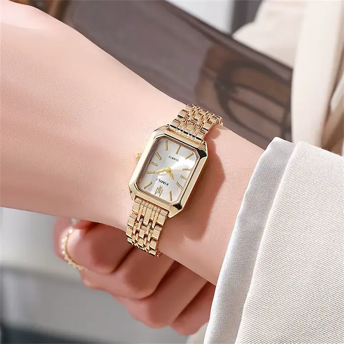 Montres carrées pour femmes, bracelet en alliage d'or, de luxe, à Quartz, qualités, échelle romaine,
