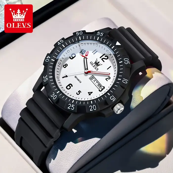 Montre à quartz OLEVS 2705 pour étudiants, calendrier complet, bracelet en silicone, étanche 30m, fo