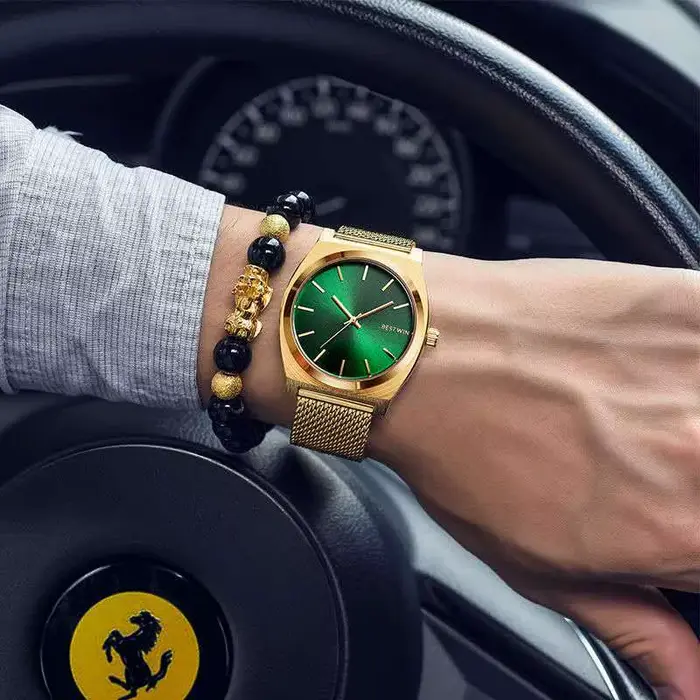Montre de Luxe à Grand Cadran Vert Élégante Bracelet en Acier Quartz Étanche Occasions Spéciales Cadeau