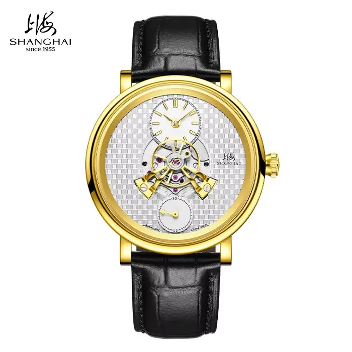Montre mécanique pour homme Shanghai Watch THE BUND Collection automatique rotor central dôme céleste acier inoxydable cuir pour occasions spéciales
