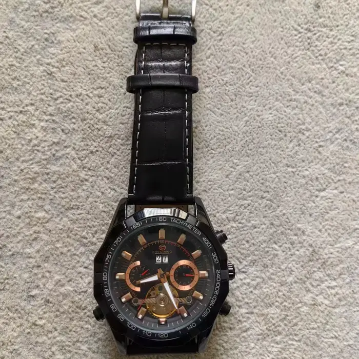 Nouveau noir hommes montres automatique mécanique montre Tourbillon horloge en cuir véritable