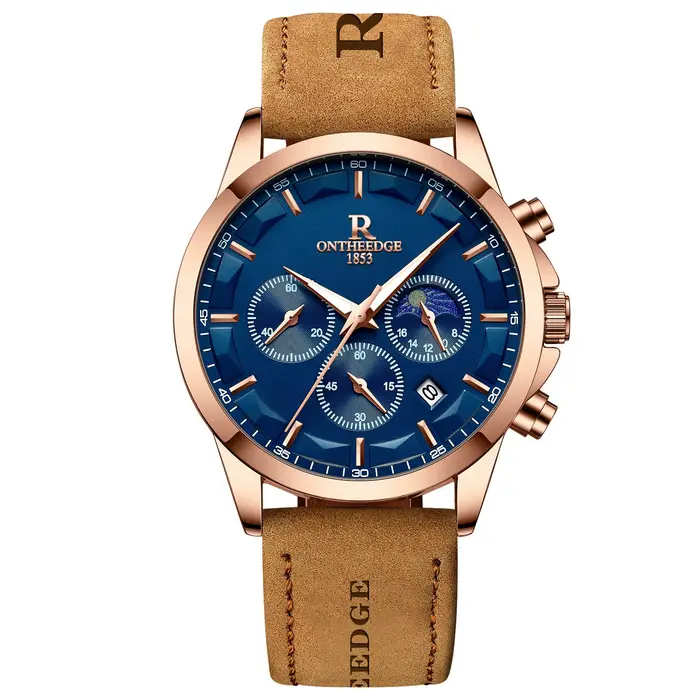 Montre homme authentique, neuve, étanche, multifonctionnelle, en cuir, à quartz, style étudiant masc