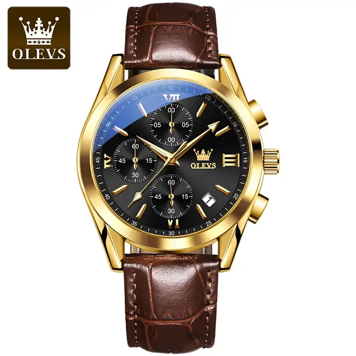 OLEVS 2872 chronographe hommes montres bracelet en cuir étanche lumineux Original montre à Quartz