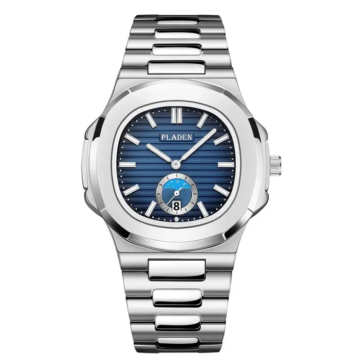 PLADEN montre à Quartz pour hommes montres d'affaires élégantes calendrier en acier inoxydable