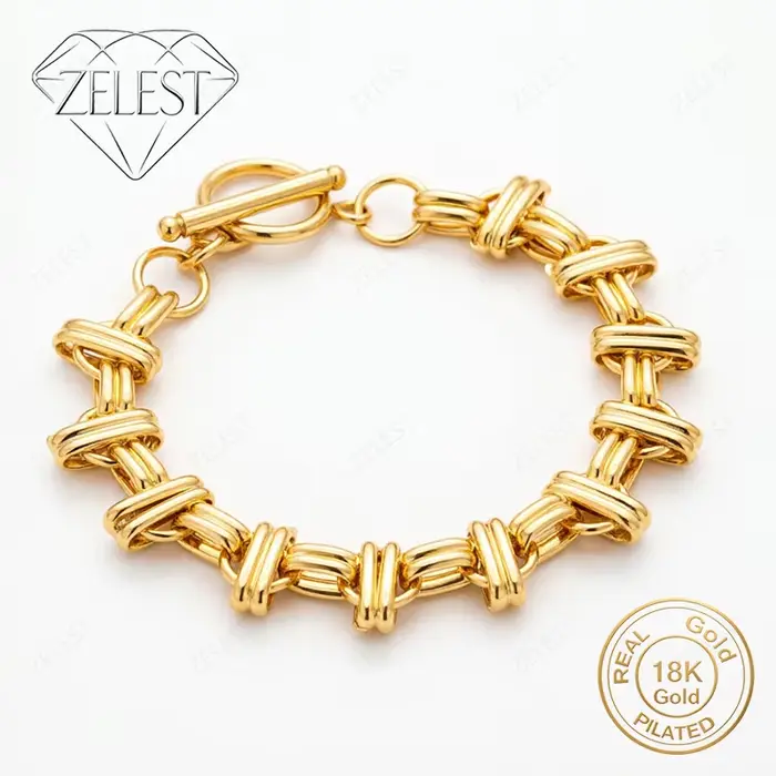 Bracelet en argent sterling 925 plaqué or 18 carats, 8 pouces, finement tressé, avec boucle OT, pour
