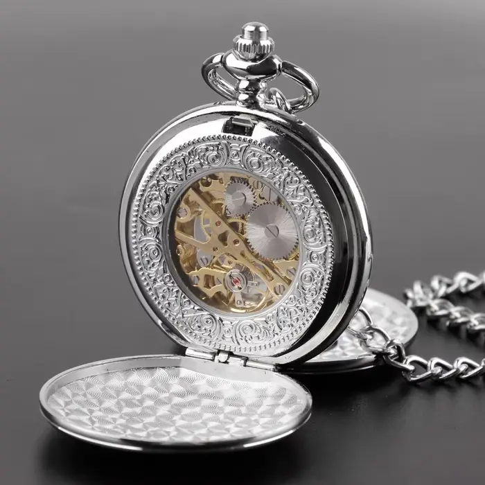 Montre de poche mécanique homme femme à remontage manuel Double Hunter Chiffres romains Montres