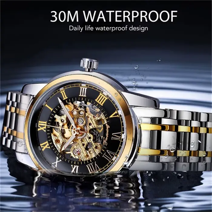 FORSINING 349 montre mécanique pour hommes affaires squelette rond argenté noir acier inoxydable montres-bracelets manuelles pour horloge masculine