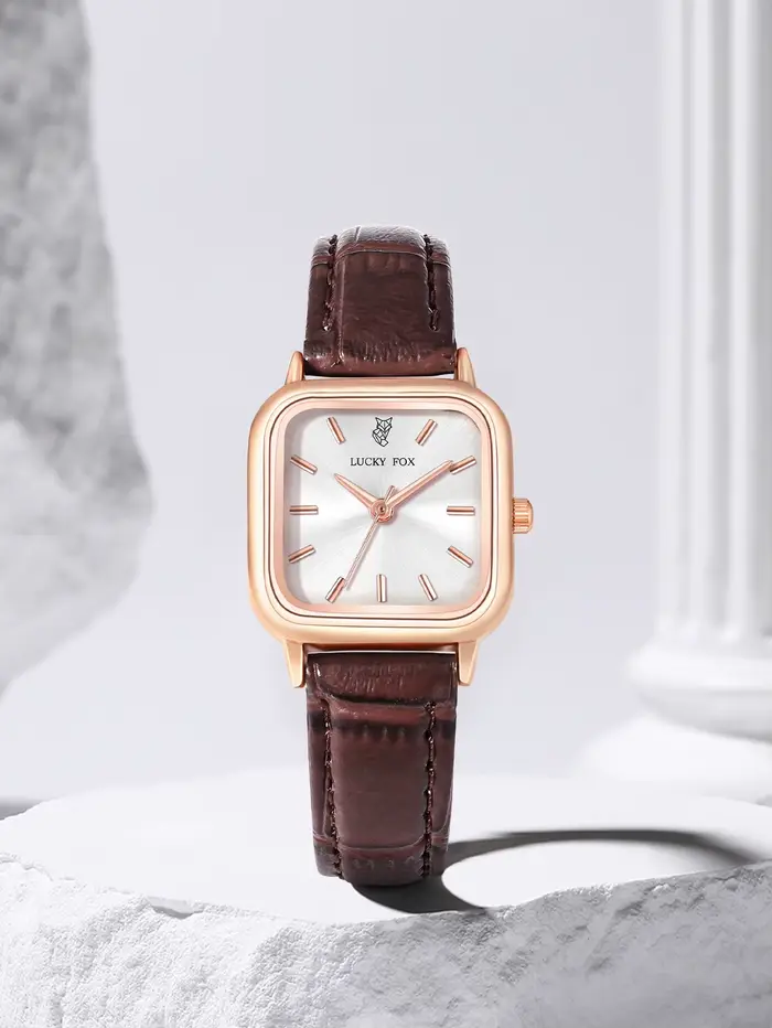 Montre simple pour femme avec petit mouvement à quartz carré ; petite montre verte tendance et éléga