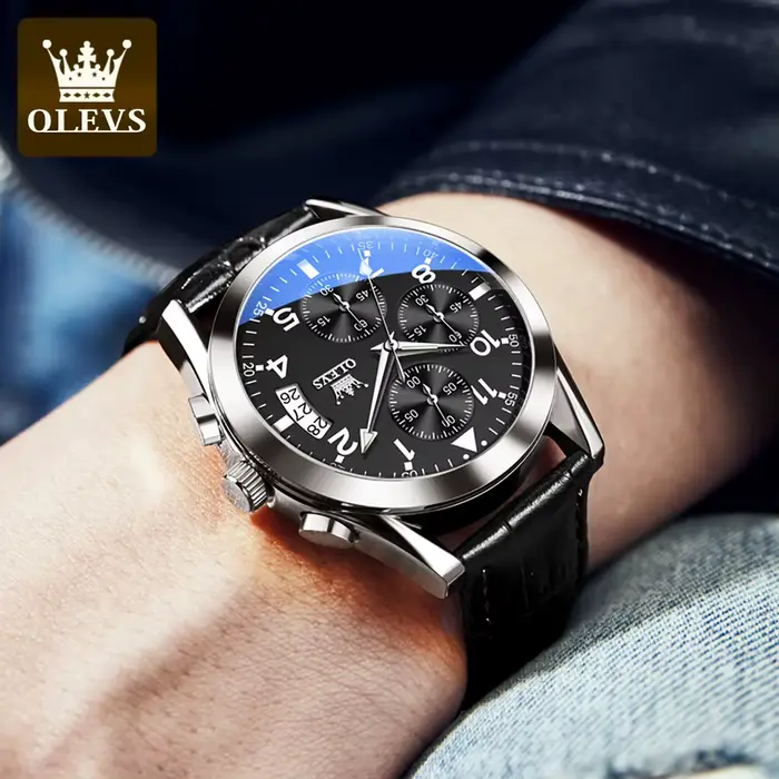 OLEVS 2878 montre d'aviateur pour hommes mode automatique mécanique étanche lumineux double affichage du calendrier Reloj Hombre