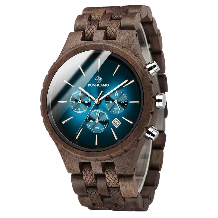 Montre en bois multifonctionnelle design minimaliste pour homme style décontracté quartz occasionnels
