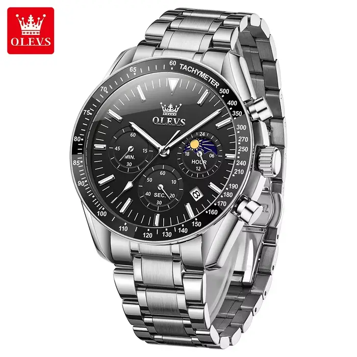 OLEVS 3618 étanche lumineux Date lune chronographe montres hommes de luxe en acier inoxydable montre