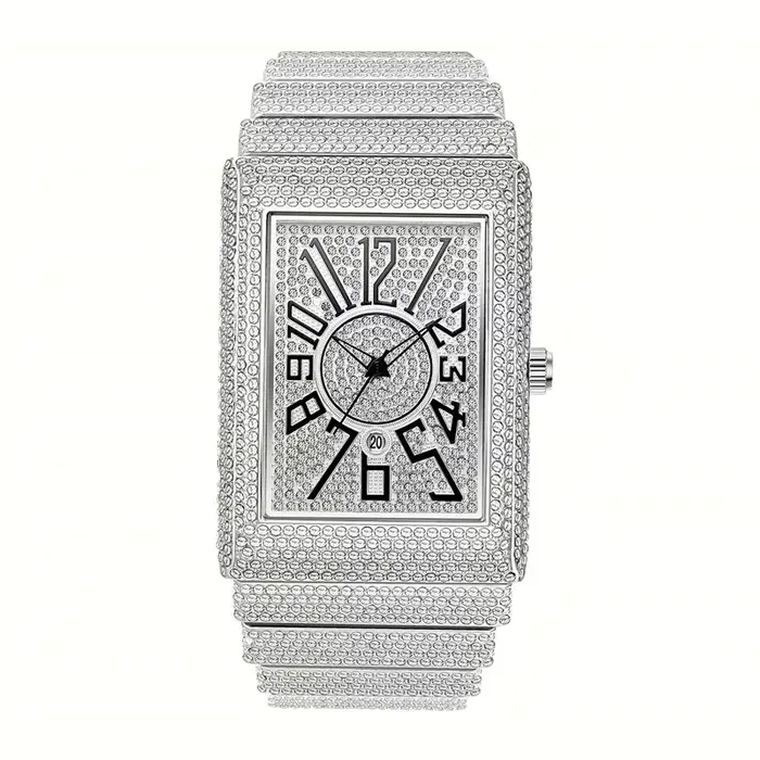 Montre en alliage doré avec calendrier complet et style Hip Hop pour homme occasions spéciales