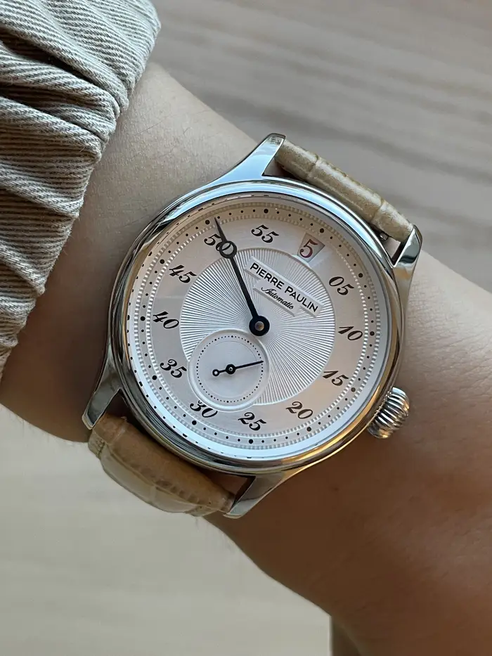 42mm PIERRE PAULIN sauter heure montre hommes saumon cadran saphir