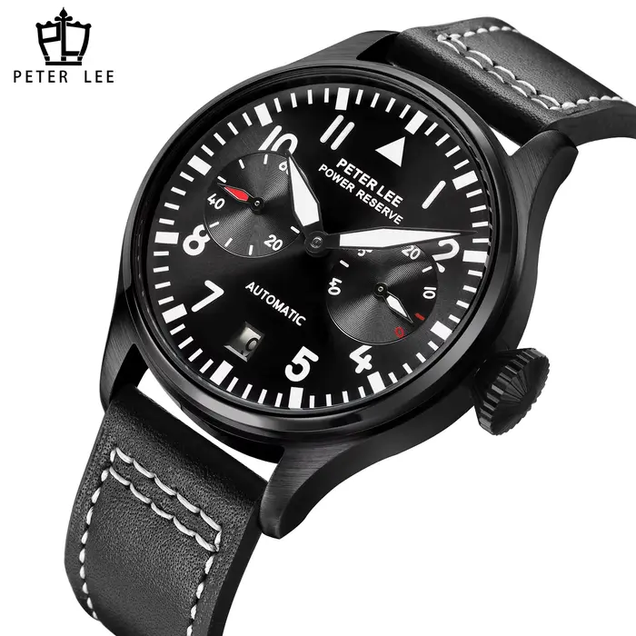 Marque de luxe PETER LEE mouvement automatique mécanique pilote montres pour homme élégant lumineux aviateur cuir mâle cadeaux montre