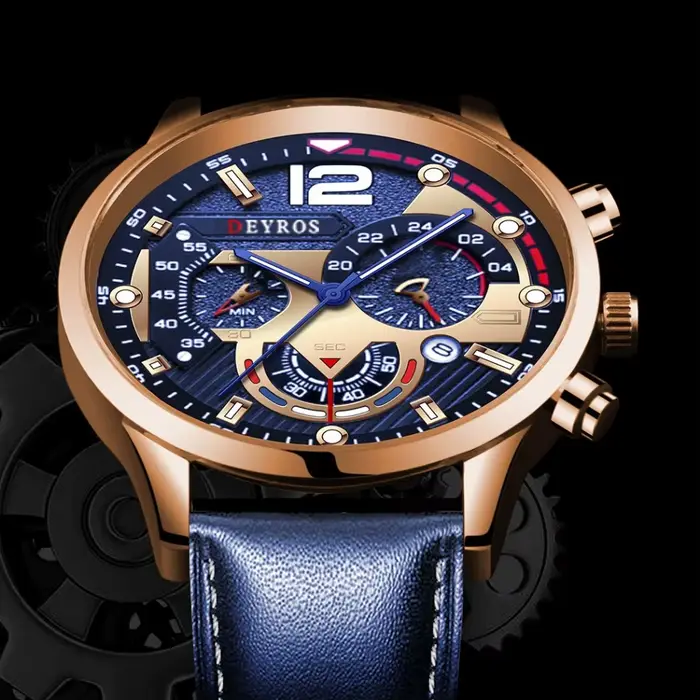 Montre-bracelet DEYROS élégante à quartz pour hommes avec calendrier complet pour occasions formelles et décontractées