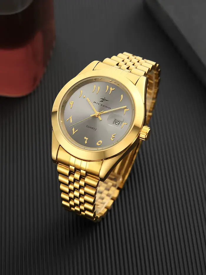 Montre à quartz à aiguilles circulaires dorées, design durable adapté à un usage quotidien, montre-b