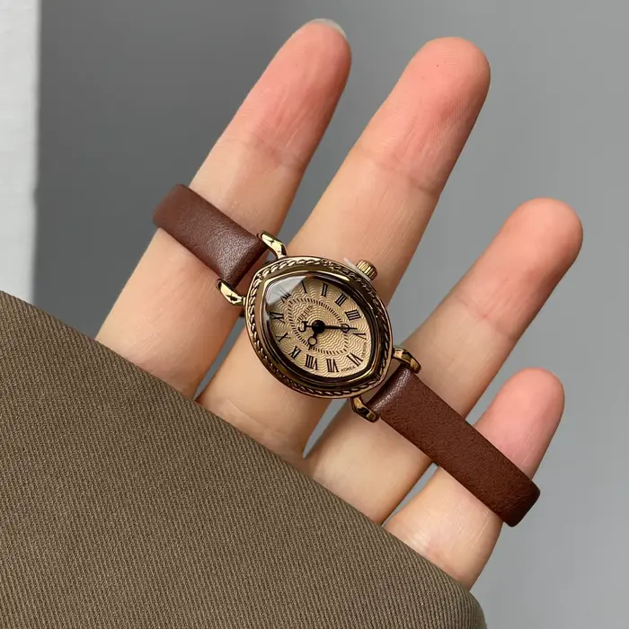 Montre à Quartz Haut de Gamme Vintage en Cuir Marron Femme Occasions Spéciales Elégante Luxe Raffinée