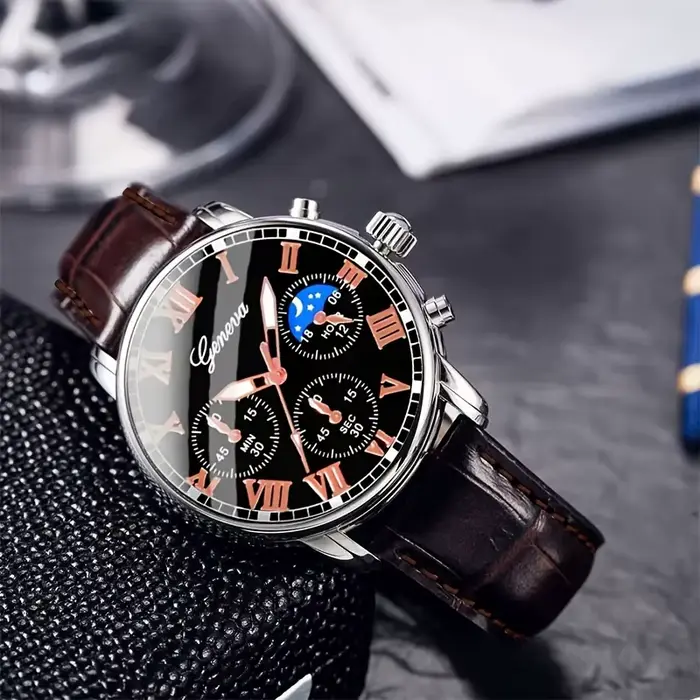 Montre à Quartz Décontractée en Cuir PU pour Hommes, Style Fashion & Casual, Occasions Spéciales et Quotidiennes