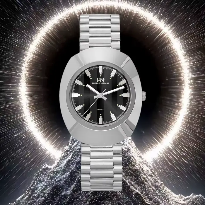 Montre à quartz rétro PN PHOENIX NIRVANA pour homme, bracelet en acier inoxydable doré/argenté, aigu