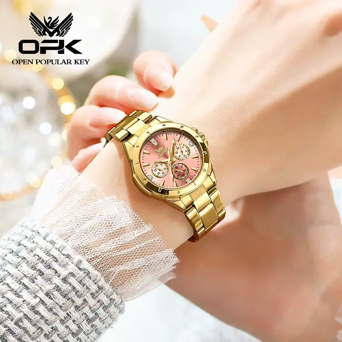 OPK 6001 montres pour femmes solide en acier inoxydable élégant cadran rose marque de luxe dames