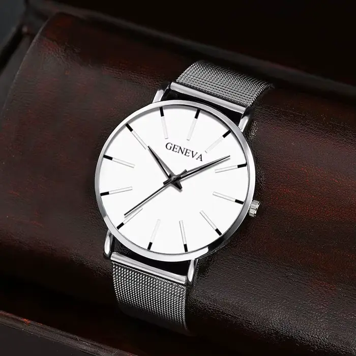 Montres à quartz avec bracelets en maille pour hommes et femmes