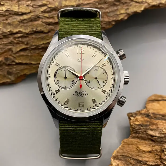 Montre Heimdallr Pilot Watch 42mm acier inoxydable bracelet tissu occasionnels homme aventuriers résistante à l'eau quartz