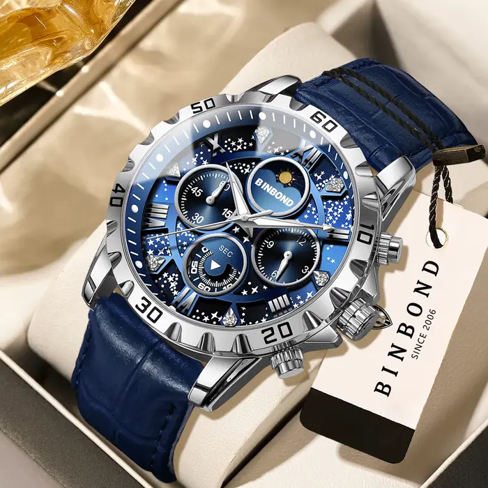 Montres-bracelets à quartz authentiques et précises BINBOND pour hommes, luxe, lumineuses, étanches,