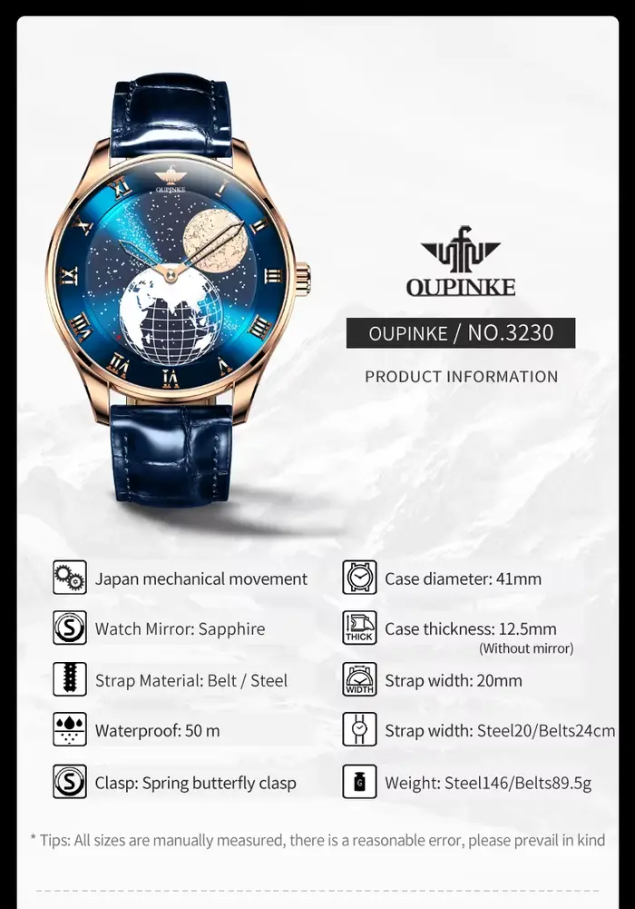 Montre mécanique de luxe OUPINKE avec cadran rotatif 3D Earth Starry Star résistante à l'eau pour homme occasions spéciales romantique et robuste
