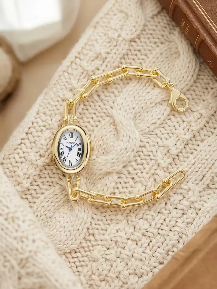 1 montre-bracelet à quartz de style nouveau, légère, luxueuse et tendance, avec chiffres romains