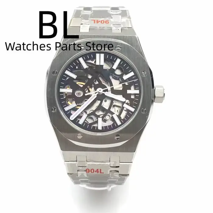 BLIGER 41mm NH70 montre cadran évidé saphir cristal avec vert lumineux