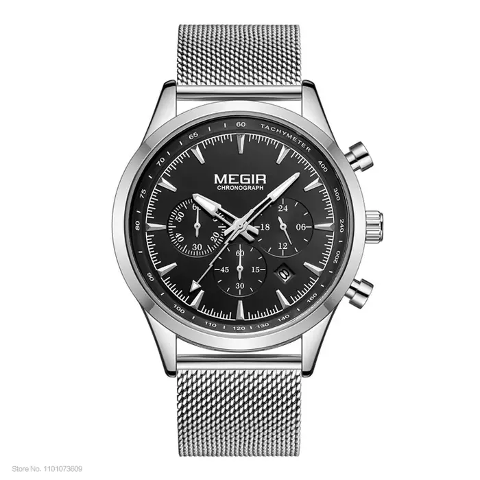 MEGIR – montre-bracelet de sport militaire pour homme, lumineuse et étanche, de luxe, en maille or n