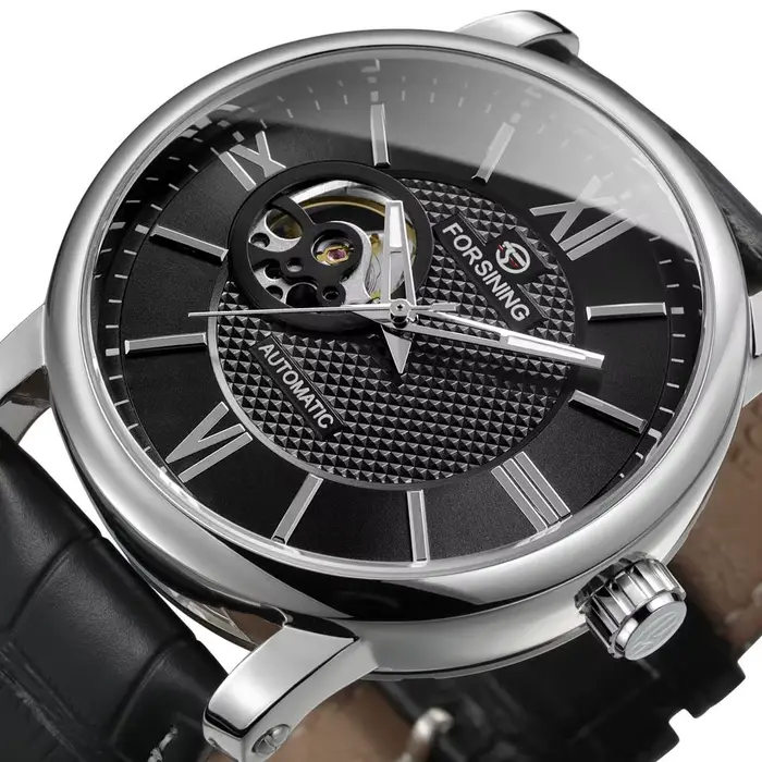 Montre Forsining Squelette Mécanique Hommes Cadran Bleu Cuir Affaires Automatique Luxe Nouvelle Occasions Spéciales