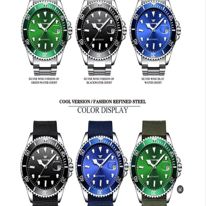BINBOND 9001 montre mécanique entièrement automatique de luxe pour hommes étanche veilleuse précision bande d'acier
