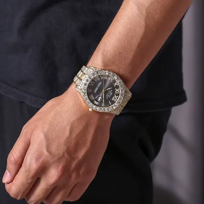 Montre à quartz avec bracelet en acier doré pour homme