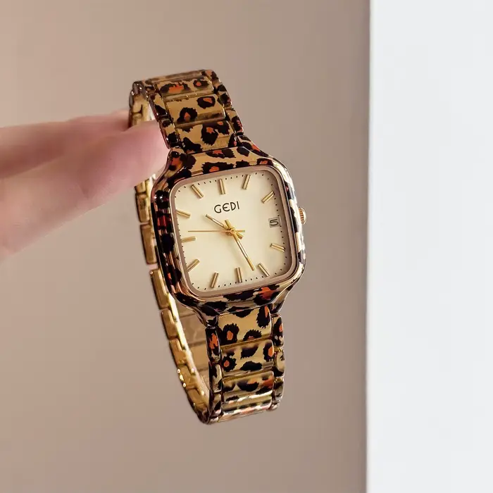 2025 Nouvelle montre de mode d'inspiration vintage pour femmes imprimé léopard boîtier carré en acie
